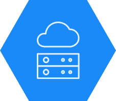 Blaues Hexagon mit Server und Wolke darüber